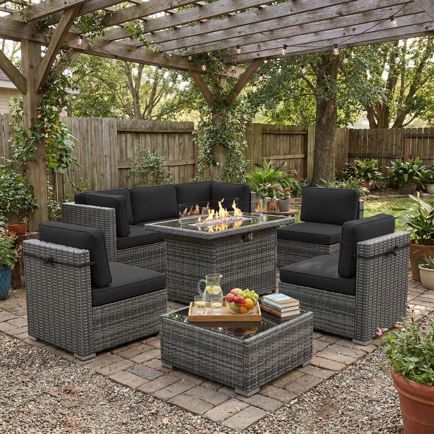Outdoor Furniture And Fire Pit - 8 Piece Patio Furniture Set with