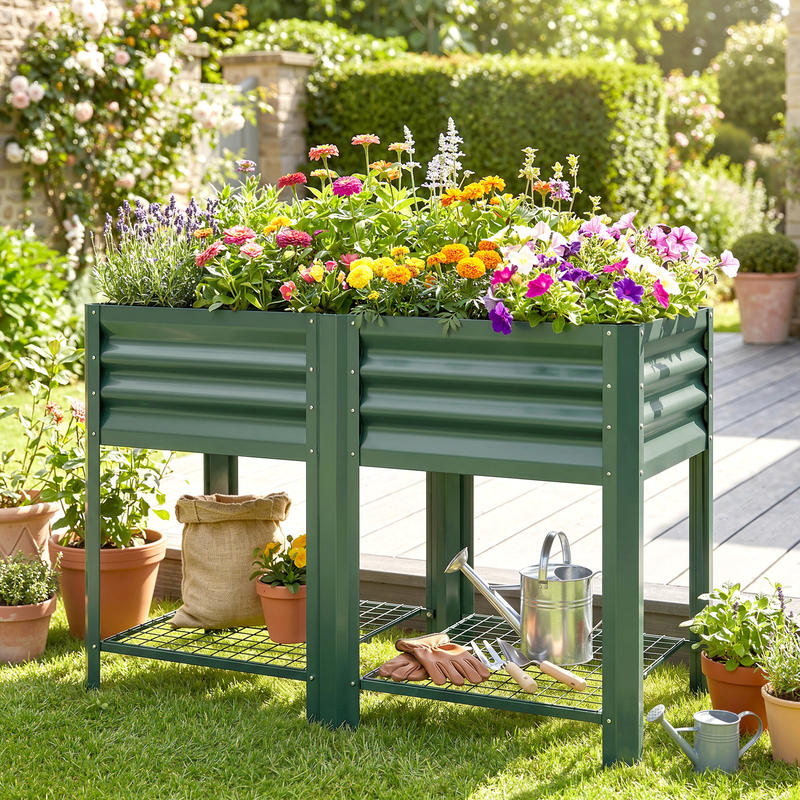 Garden Storage Box - Outsunny Raised Garden Bed Galvanized Steel,