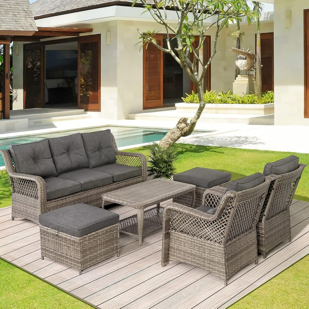 Outdoor Furniture On Sale - 6-Piece Grey Wicker Outdoor Patio Furniture