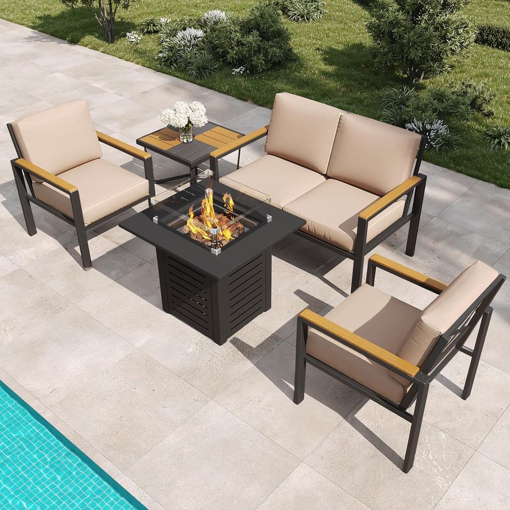 Outdoor Furniture And Fire Pit - 5-Piece Outdoor Patio Furniture Set with