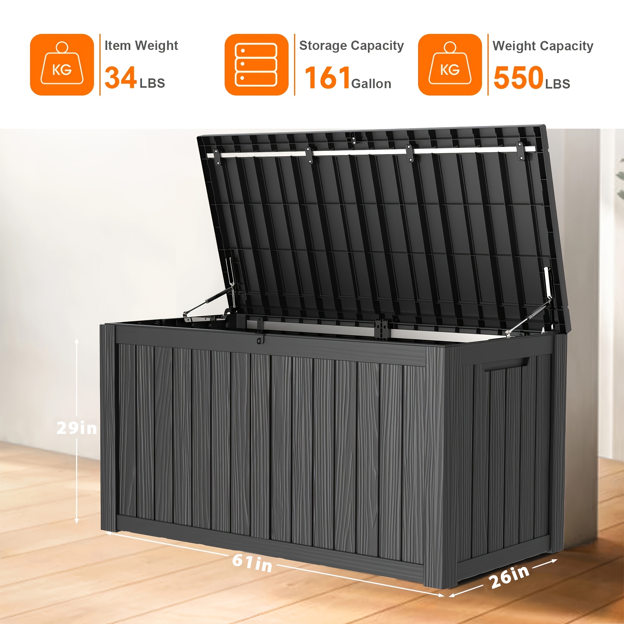 Garden Storage Box - 161 Gallon Deck Box, Indoor And