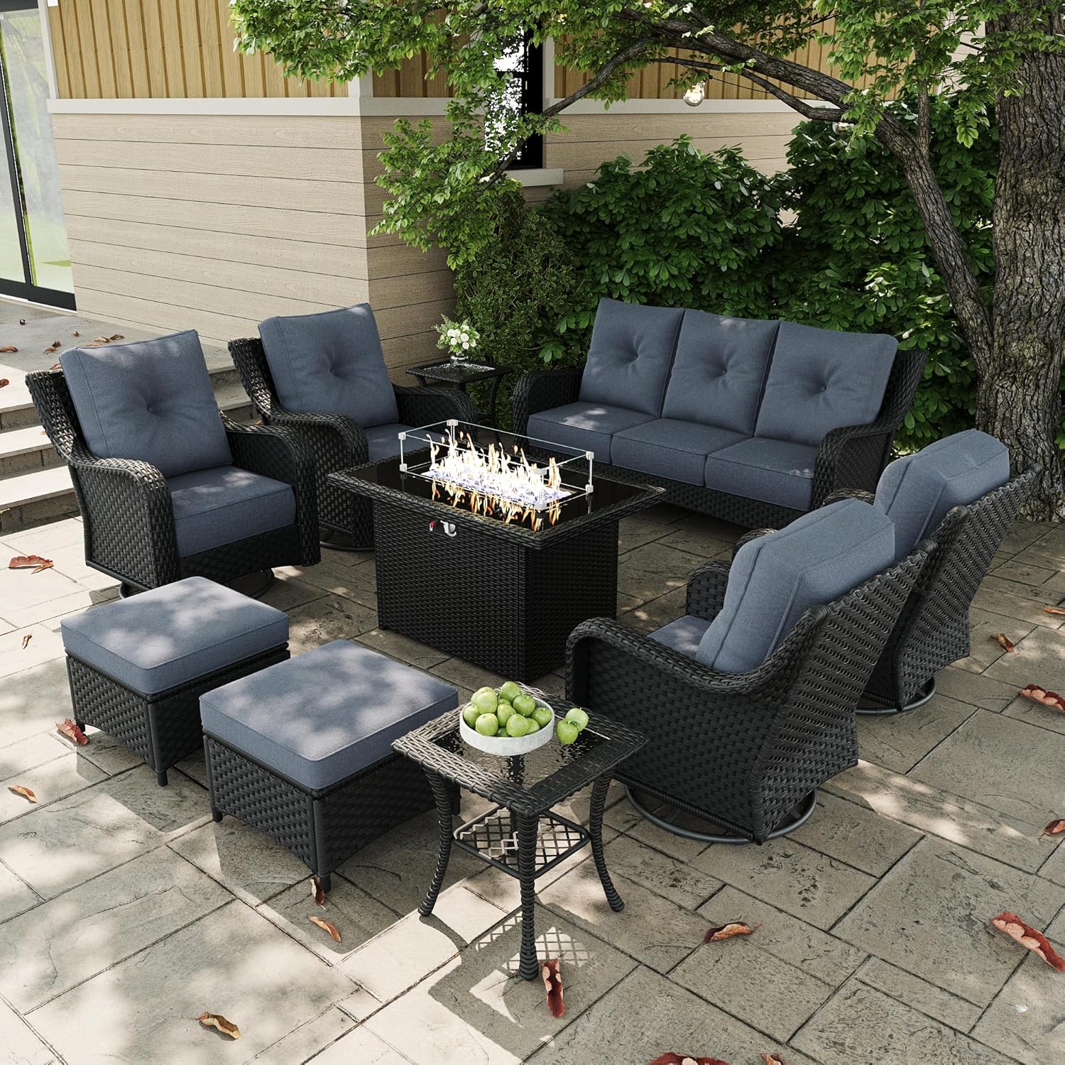 Outdoor Furniture And Fire Pit - 10 Pieces Outdoor Patio Furniture Sets