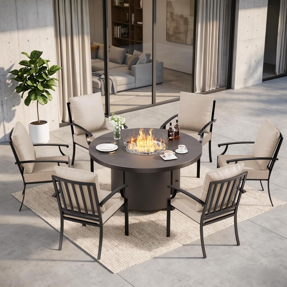 Outdoor Furniture And Fire Pit - 7-Piece Outdoor Patio Furniture Set with