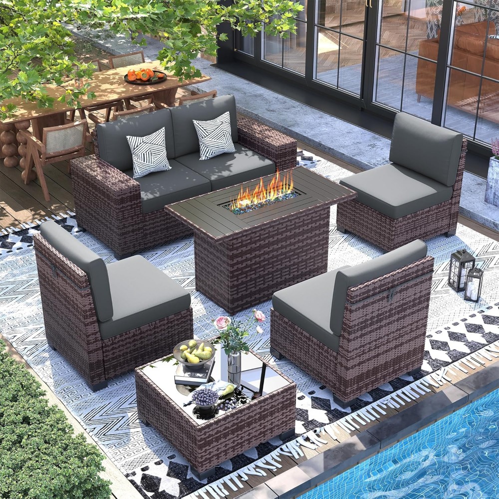 Outdoor Furniture And Fire Pit - Sectional Sofa Set with Fire Pit