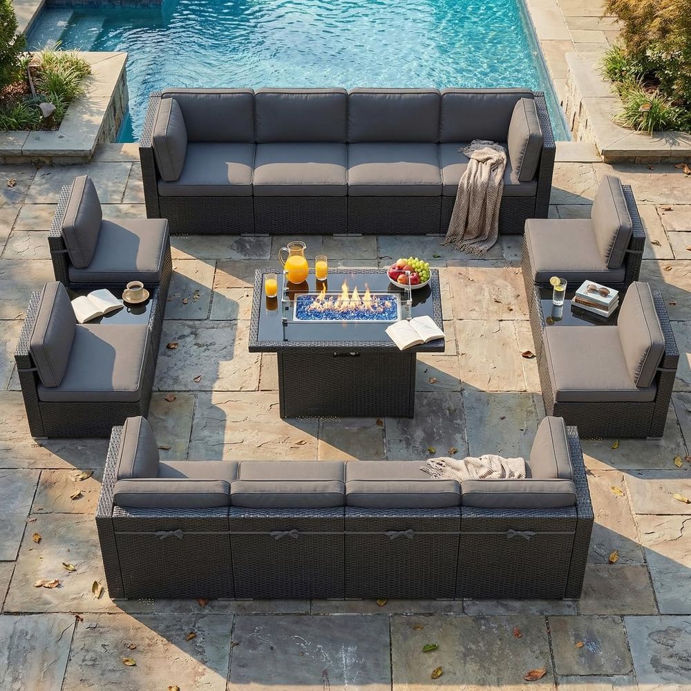 Outdoor Furniture And Fire Pit - 15 Piece Patio Furniture Set with