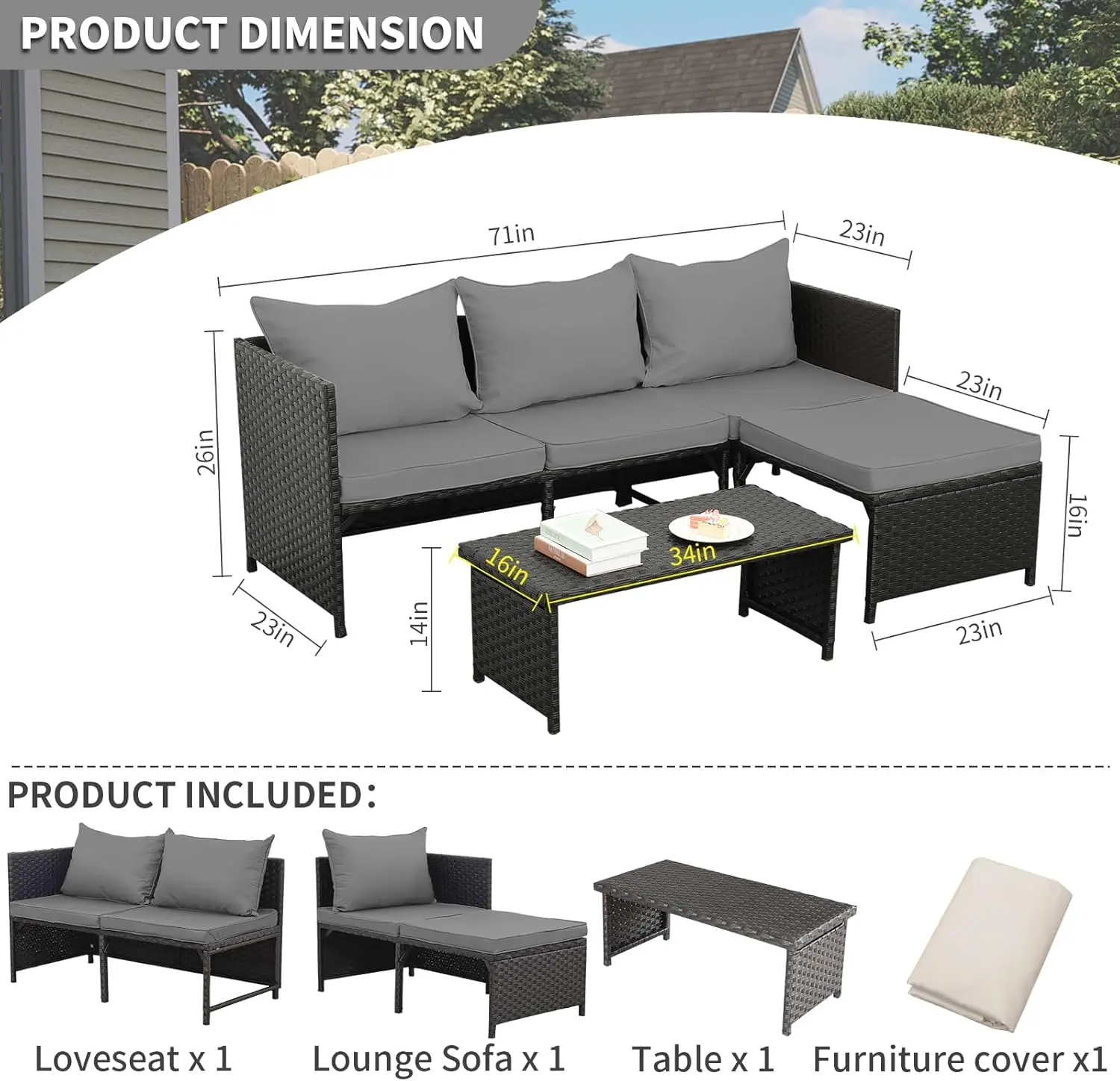 3 Piece Outdoor PE Rattan Conv - Outdoor Furniture On Sale review and price