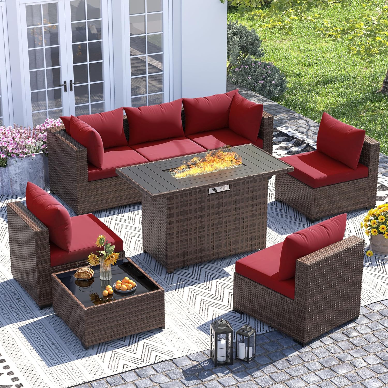 8pc All-Weather Wicker Section - Outdoor Furniture And Fire Pit review and price