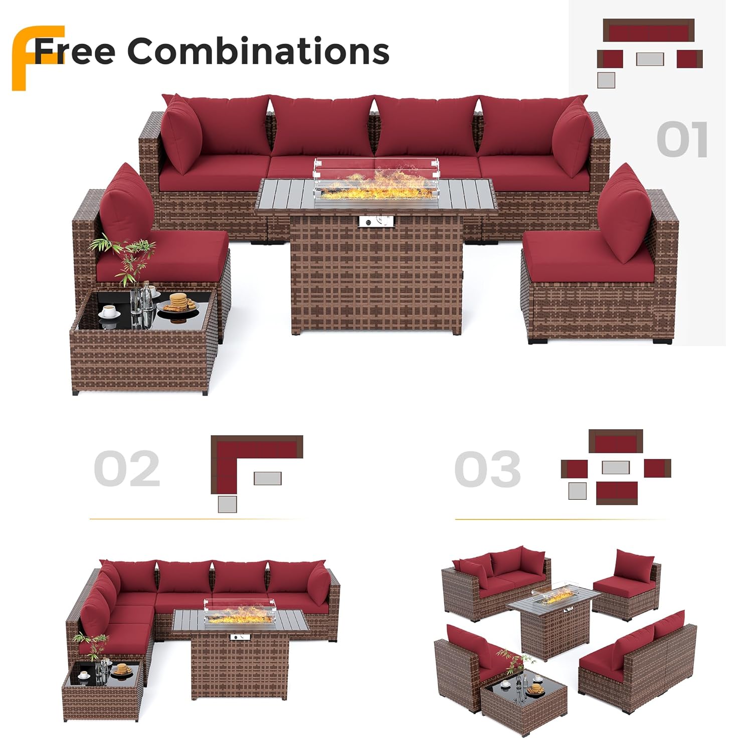 8pc All-Weather Wicker Section - Outdoor Furniture And Fire Pit review and price