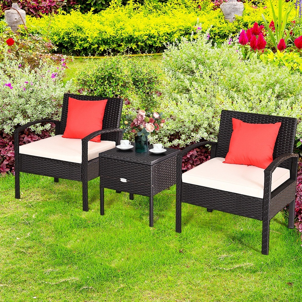 3PCS Rattan Patio Conversation - Outdoor Furniture On Sale review and price