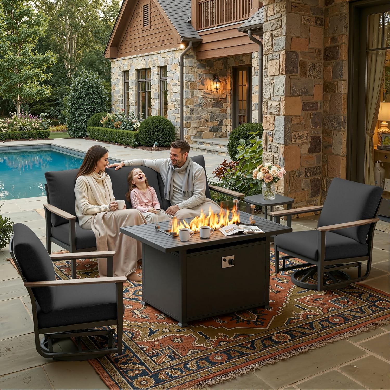 5pc Aluminum Patio Set Swivel  - Outdoor Furniture And Fire Pit review and price
