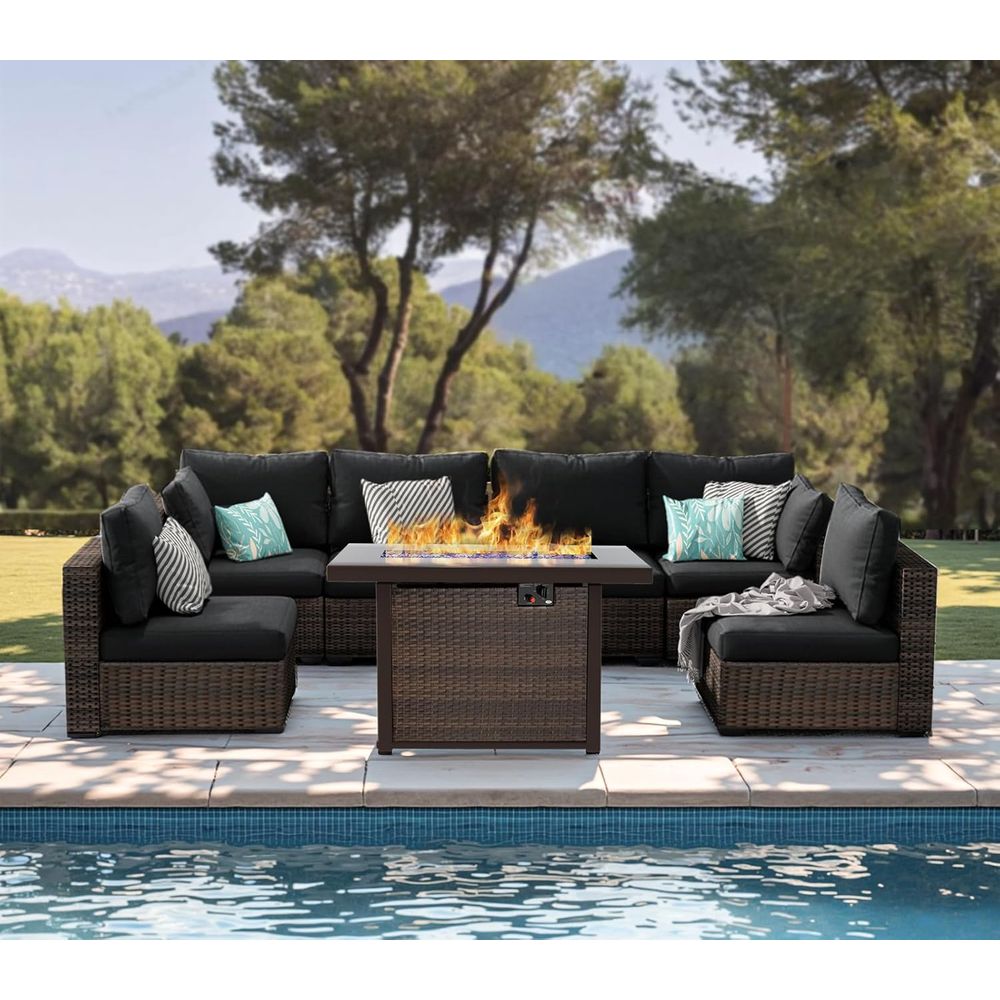 7-Piece Outdoor Wicker Section - Outdoor Furniture And Fire Pit review and price