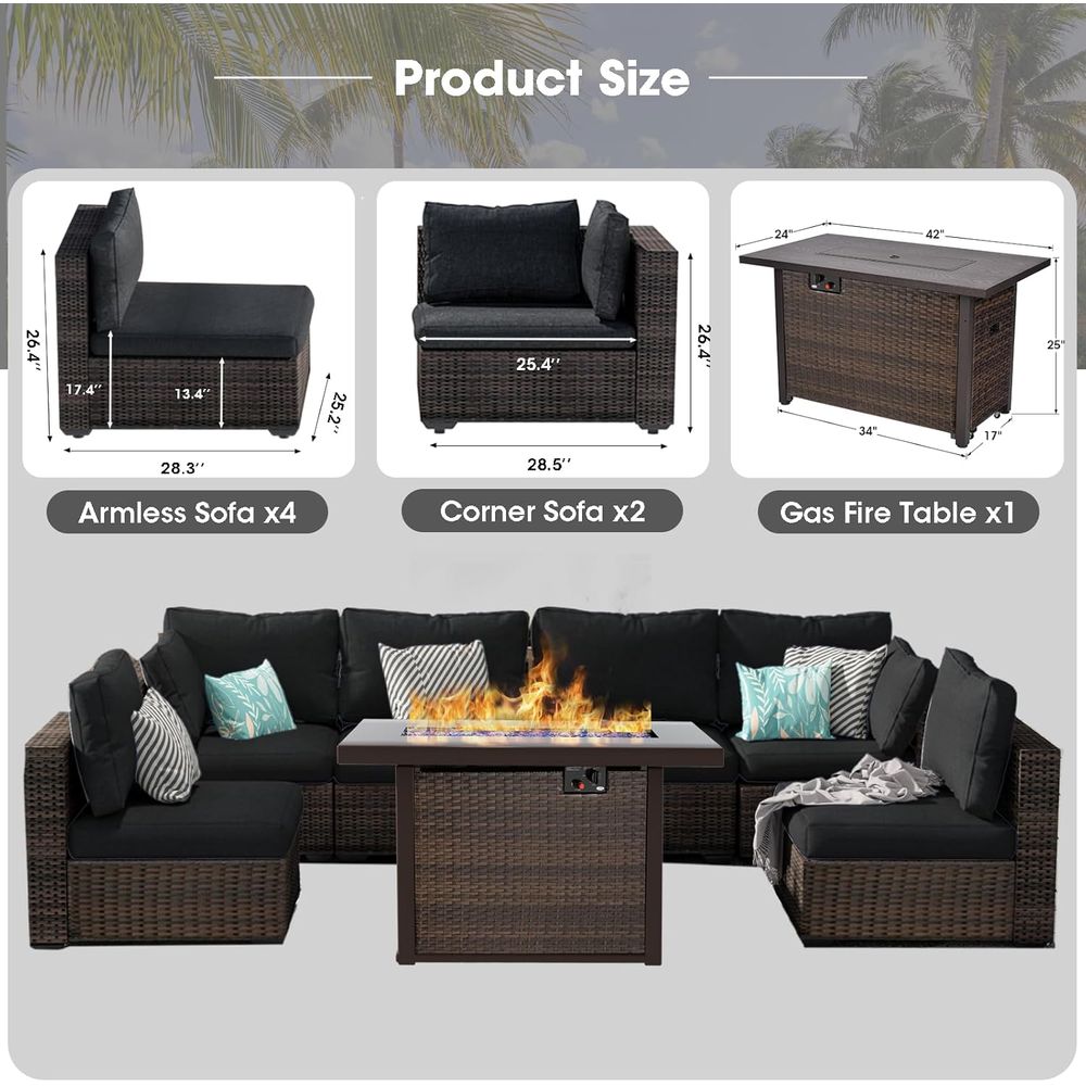 7-Piece Outdoor Wicker Section - Outdoor Furniture And Fire Pit review and price