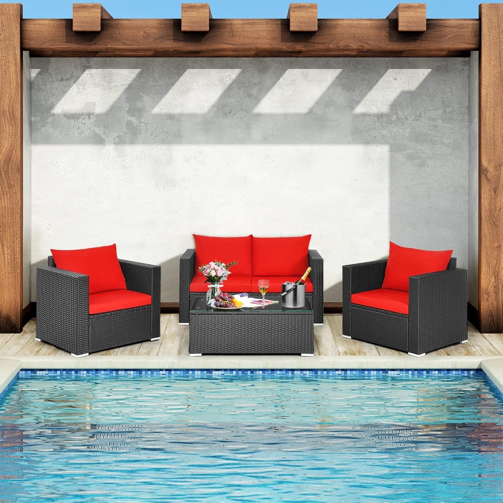 4 Piece Patio Rattan Conversat - Outdoor Furniture Bali review and price